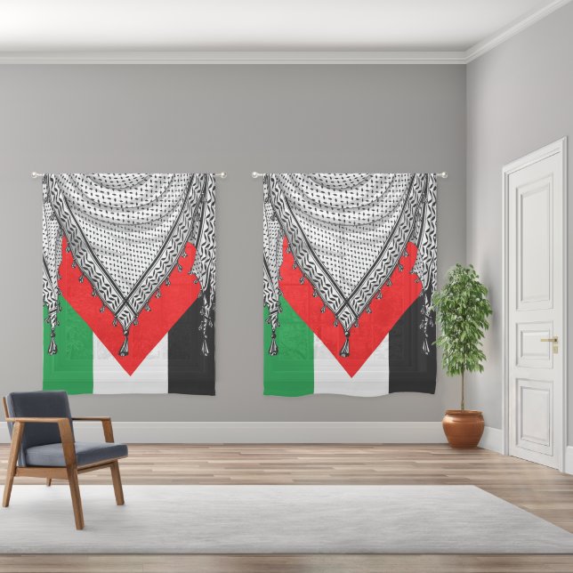 Keffiyeh Palestinian Scarf Traditional Fabric Sheer Curtains (Wide)