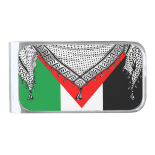 Keffiyeh Palestinian Scarf Traditional Fabric Silver Finish Money Clip