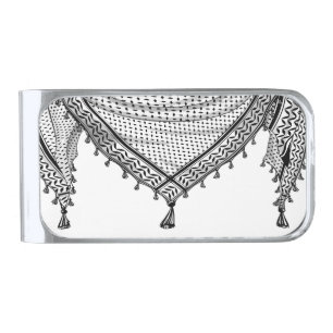 Keffiyeh Palestinian Scarf Traditional Fabric Silver Finish Money Clip