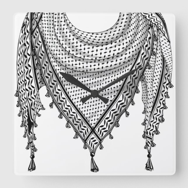 Keffiyeh Palestinian Scarf Traditional Fabric Square Wall Clock (Front)