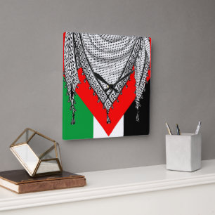 Keffiyeh Palestinian Scarf Traditional Fabric Square Wall Clock