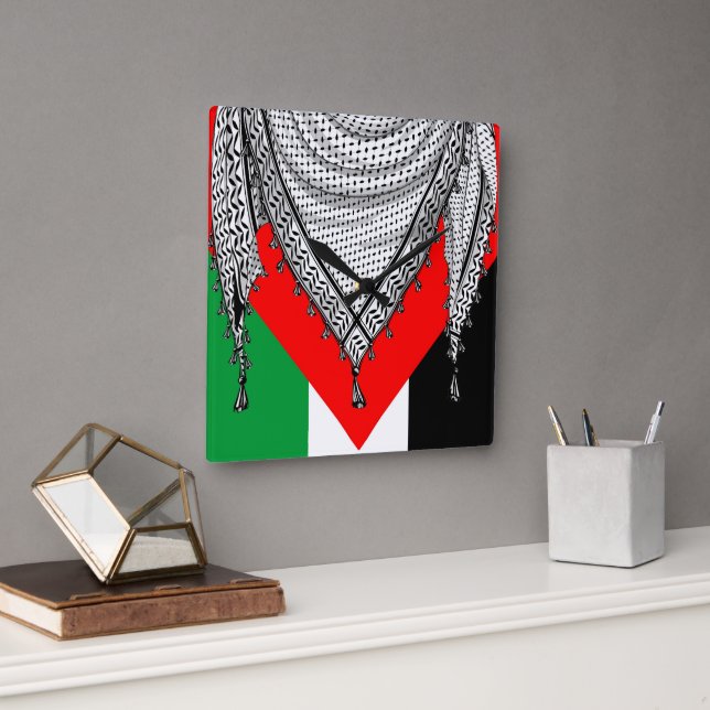 Keffiyeh Palestinian Scarf Traditional Fabric Square Wall Clock (Office)
