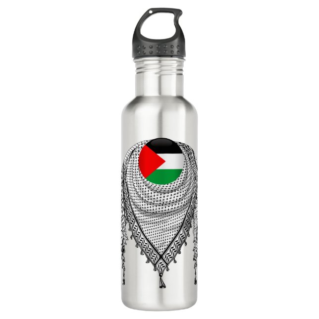 Keffiyeh Palestinian Scarf Traditional Fabric Stainless Steel Water Bottle (Front)