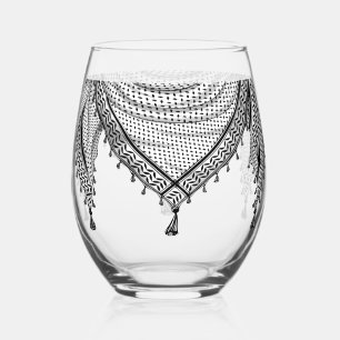 Keffiyeh Palestinian Scarf Traditional Fabric Stemless Wine Glass