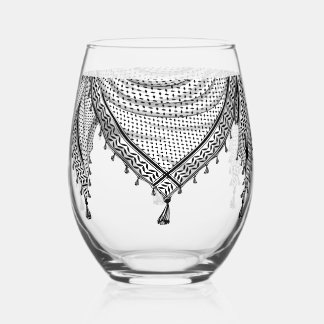 Keffiyeh Palestinian Scarf Traditional Fabric Stemless Wine Glass