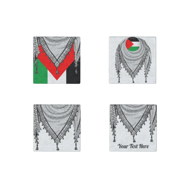 Keffiyeh Palestinian Scarf Traditional Fabric Stone Magnet (Front)