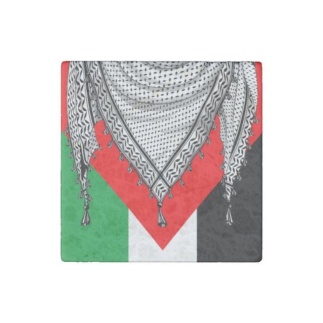 Keffiyeh Palestinian Scarf Traditional Fabric Stone Magnet (Front)