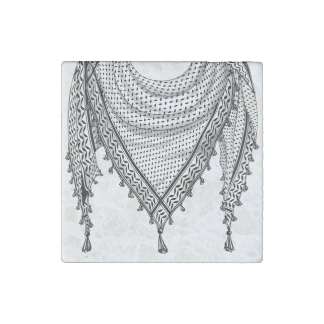 Keffiyeh Palestinian Scarf Traditional Fabric Stone Magnet (Front)