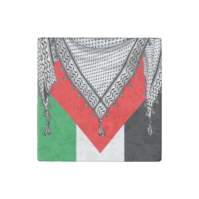 Keffiyeh Palestinian Scarf Traditional Fabric Stone Magnet (Front)