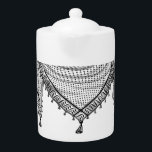 Keffiyeh Palestinian Scarf Traditional Fabric Teapot<br><div class="desc">Palestinian / Arab Keffiyeh black and white Scarf designed as if wrapped around the neck, element isolated on white. The keffiyeh, also known as a hatta, is a traditional Arab headdress. Historically, it was worn by nomadic communities — or Bedouins — in historic Palestine. It's typically made of cotton and...</div>