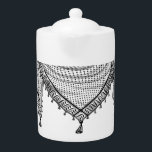 Keffiyeh Palestinian Scarf Traditional Fabric Teapot<br><div class="desc">Palestinian / Arab Keffiyeh black and white Scarf designed as if wrapped around the neck, element isolated on white. The keffiyeh, also known as a hatta, is a traditional Arab headdress. Historically, it was worn by nomadic communities — or Bedouins — in historic Palestine. It's typically made of cotton and...</div>