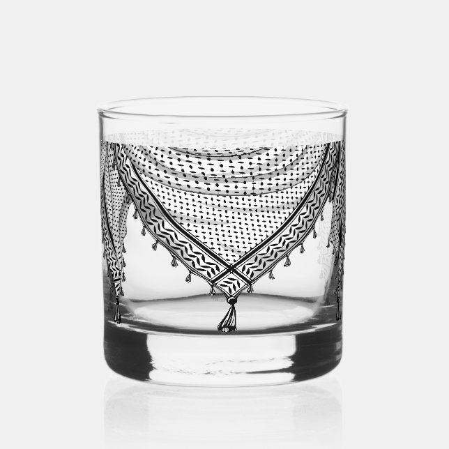 Keffiyeh Palestinian Scarf Traditional Fabric Whiskey Glass (Front)