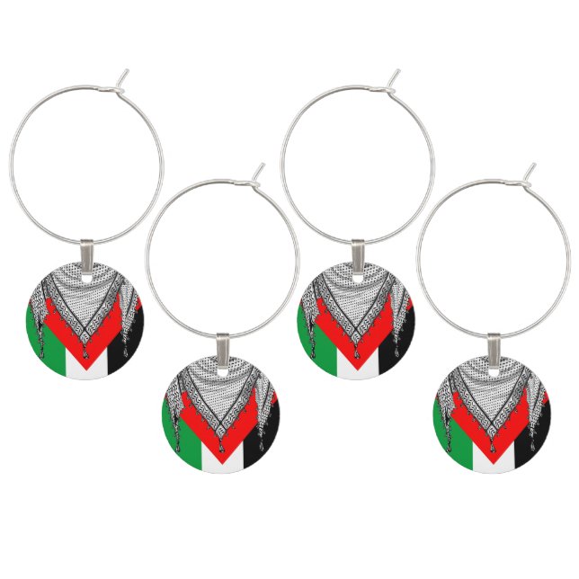 Keffiyeh Palestinian Scarf Traditional Fabric Wine Charm (Staggered)