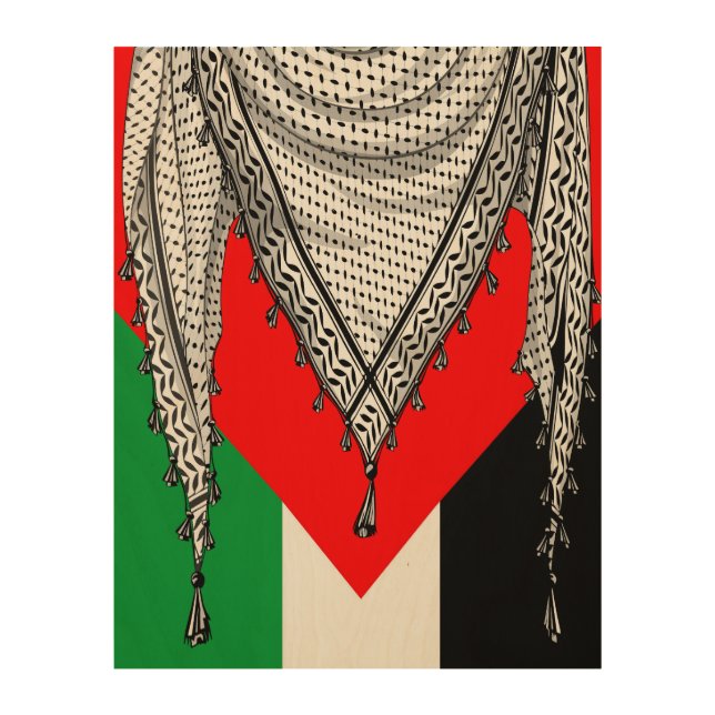 Keffiyeh Palestinian Scarf Traditional Fabric Wood Wall Art (Front)