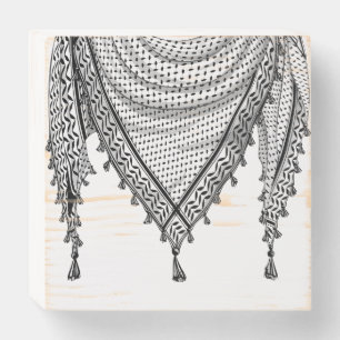 Keffiyeh Palestinian Scarf Traditional Fabric Wooden Box Sign