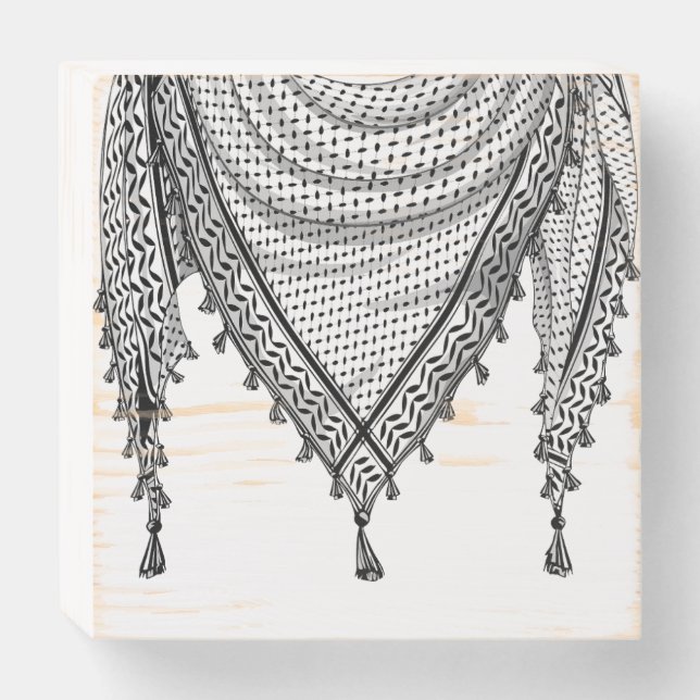 Keffiyeh Palestinian Scarf Traditional Fabric Wooden Box Sign (Front Horizontal)
