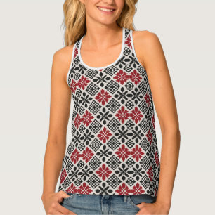 Keffiyeh Pattern Tank Top – Red Black White Folk 