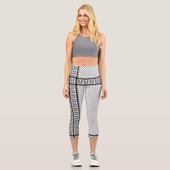 Keffiyeh Symbol of Palestine Resistance Pattern Capri Leggings (Front)