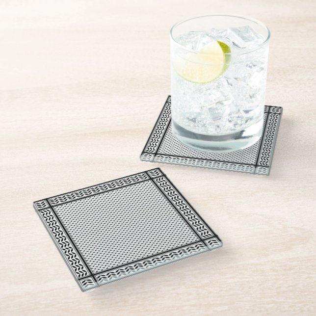 Keffiyeh Symbol of Palestine Resistance Pattern Glass Coaster (Angled)
