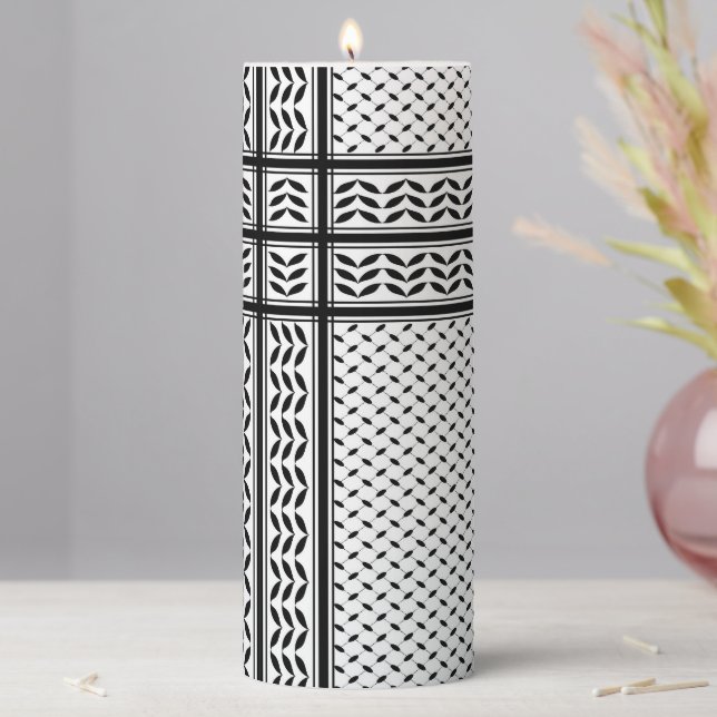 Keffiyeh Symbol of Palestine Resistance Pattern Pillar Candle (In Situ)