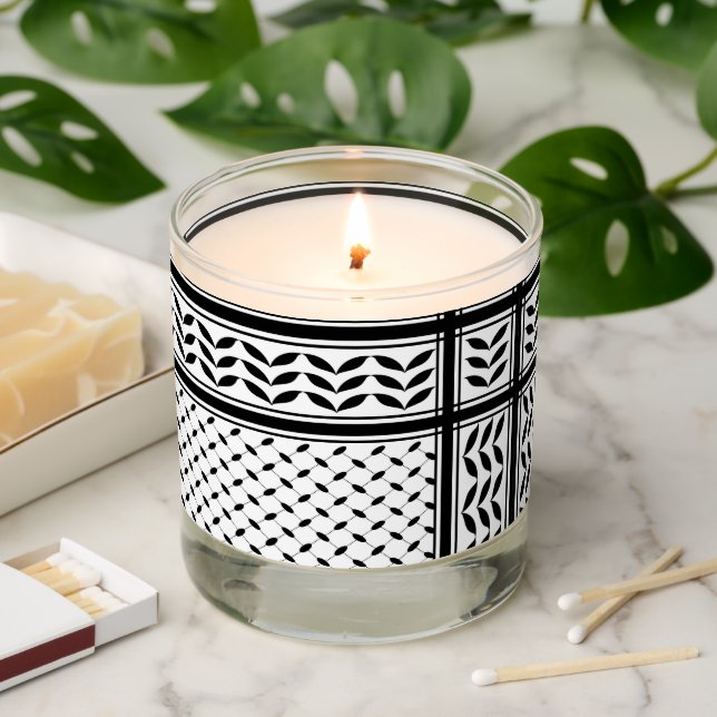 Keffiyeh Symbol of Palestine Resistance Pattern Scented Candle (Lit)