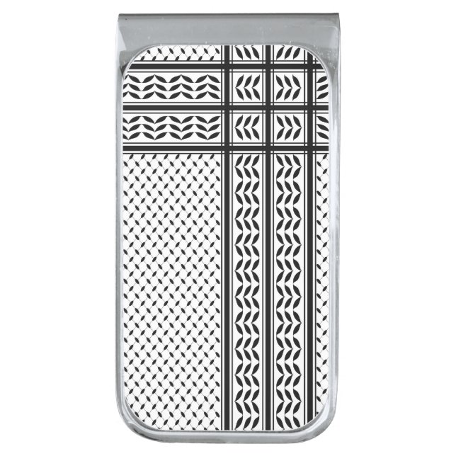 Keffiyeh Symbol of Palestine Resistance Pattern Silver Finish Money Clip (Front Vertical)