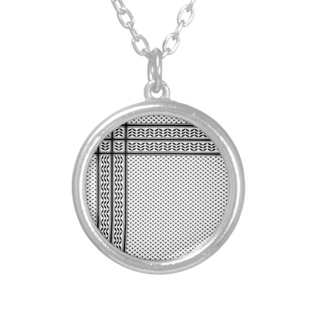 Keffiyeh Symbol of Palestine Resistance Pattern Silver Plated Necklace (Front)