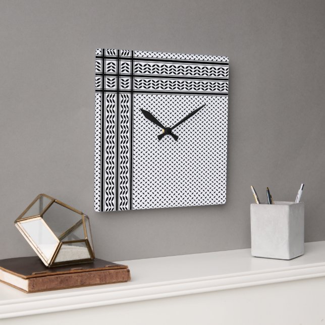Keffiyeh Symbol of Palestine Resistance Pattern Square Wall Clock (Office)