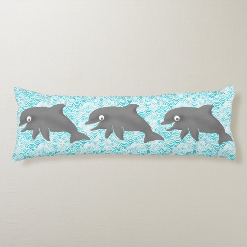 Keiki Watercolor Dolphin Wave And Plaid Reversible Body Pillow