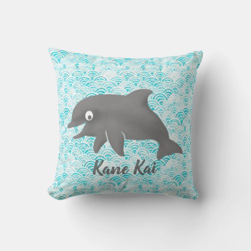 Keiki Watercolor Dolphin Wave Customized Throw Pillow