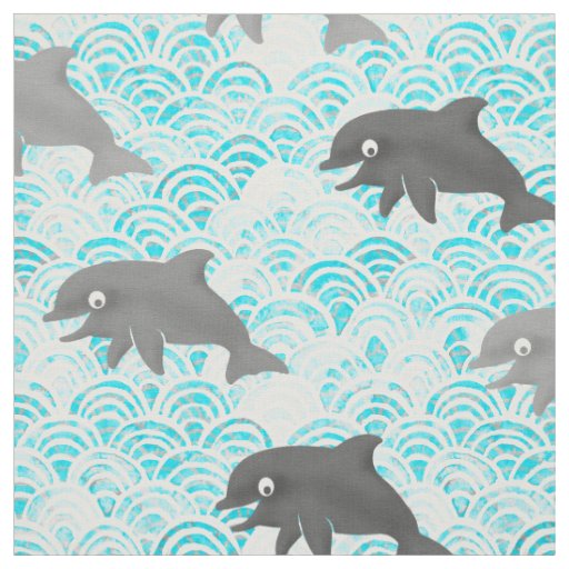 Keiki Watercolor Dolphin Wave Fabric
