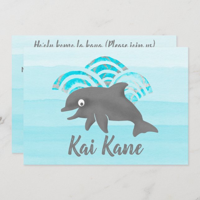 Keiki Watercolor Dolphin Wave Invitation (Front/Back)