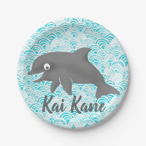 Keiki Watercolor Dolphin Wave Paper Plates