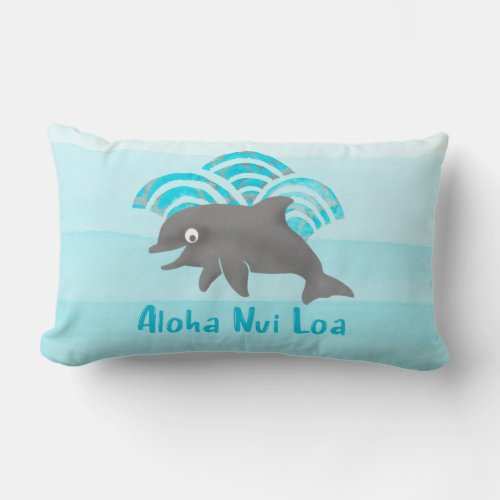 Keiki Watercolor Dolphin Wave Reversible Lumbar Pillow