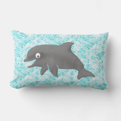 Keiki Watercolor Dolphin Wave Reversible Lumbar Pillow