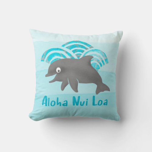 Keiki Watercolor Dolphin Wave Reversible Throw Pillow