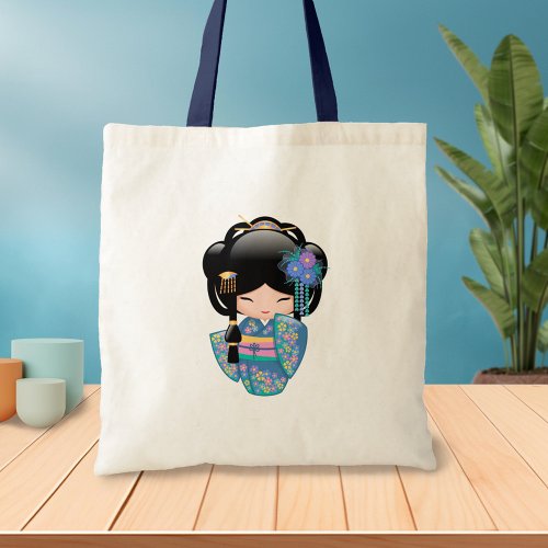 Keiko Kokeshi Doll _ Blue Kimono Geisha Girl 2 Tote Bag