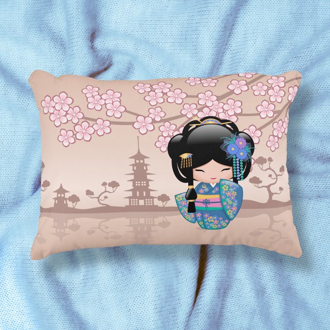 Keiko Kokeshi Doll - Blue Kimono Geisha Girl Accent Pillow (Creator Uploaded)
