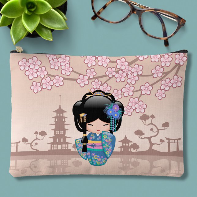 Keiko Kokeshi Doll - Blue Kimono Geisha Girl Accessory Pouch (Creator Uploaded)