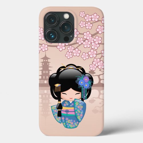Keiko Kokeshi Doll _ Blue Kimono Geisha Girl iPhone 13 Pro Case