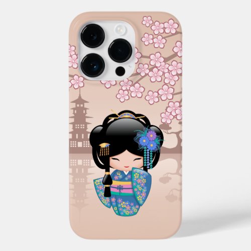 Keiko Kokeshi Doll _ Blue Kimono Geisha Girl Case_Mate iPhone 14 Pro Case