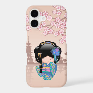 Keiko Kokeshi Doll - Blue Kimono Geisha Girl iPhone 17 Case