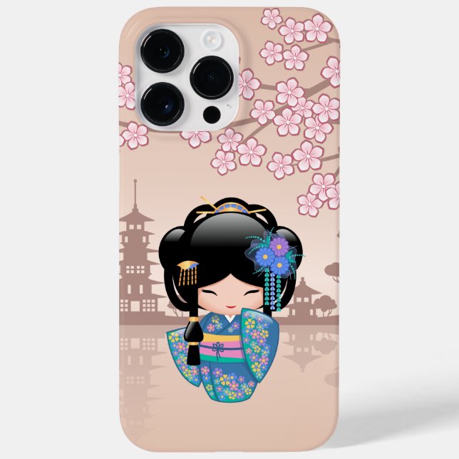 Keiko Kokeshi Doll - Blue Kimono Geisha Girl Case-Mate iPhone Case (Back)