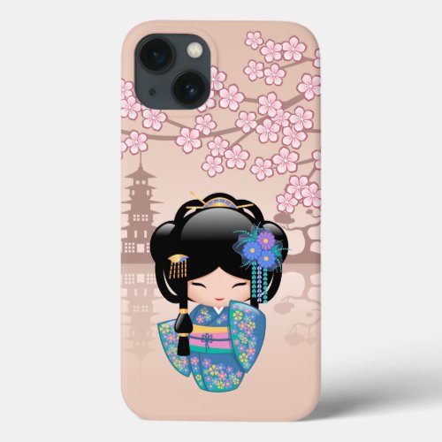 Keiko Kokeshi Doll _ Blue Kimono Geisha Girl iPhone 13 Case