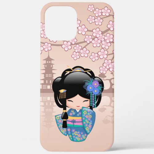 Keiko Kokeshi Doll _ Blue Kimono Geisha Girl iPhone 12 Pro Max Case