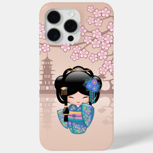 Keiko Kokeshi Doll _ Blue Kimono Geisha Girl iPhone 15 Pro Max Case