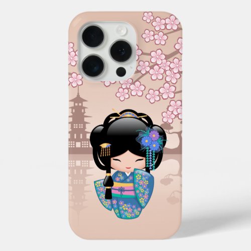 Keiko Kokeshi Doll _ Blue Kimono Geisha Girl iPhone 15 Pro Case