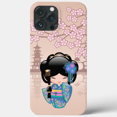 Keiko Kokeshi Doll _ Blue Kimono Geisha Girl iPhone 13 Pro Max Case