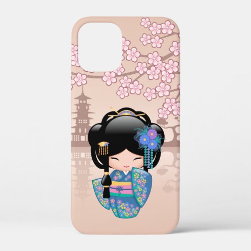 Keiko Kokeshi Doll _ Blue Kimono Geisha Girl iPhone 12 Mini Case