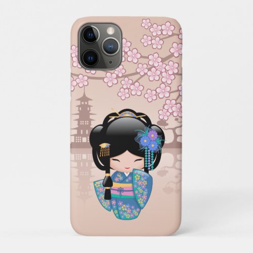 Keiko Kokeshi Doll _ Blue Kimono Geisha Girl iPhone 11 Pro Case